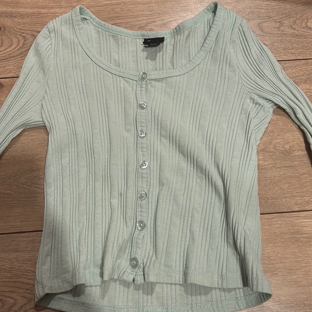Art Class Girls light Green Long Sleeve Button-Down Shirt M 7-8)